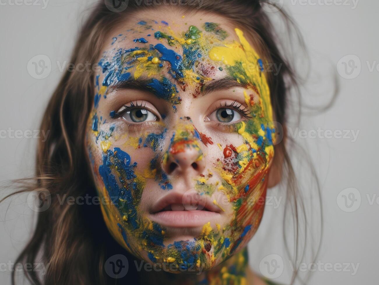 une femme avec visage peindre établi avec génératif ai La technologie photo