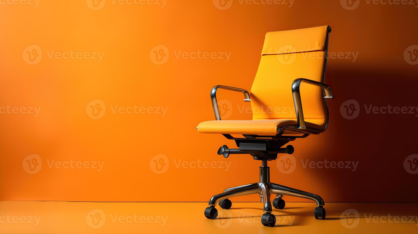 Orange Bureau chaise sur Jaune arrière-plan, génératif ai photo