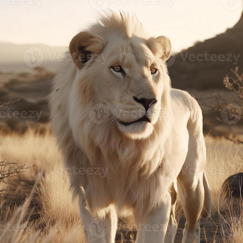 blanc Lion dans ses Naturel habitat Contexte. animal Royaume concept photo