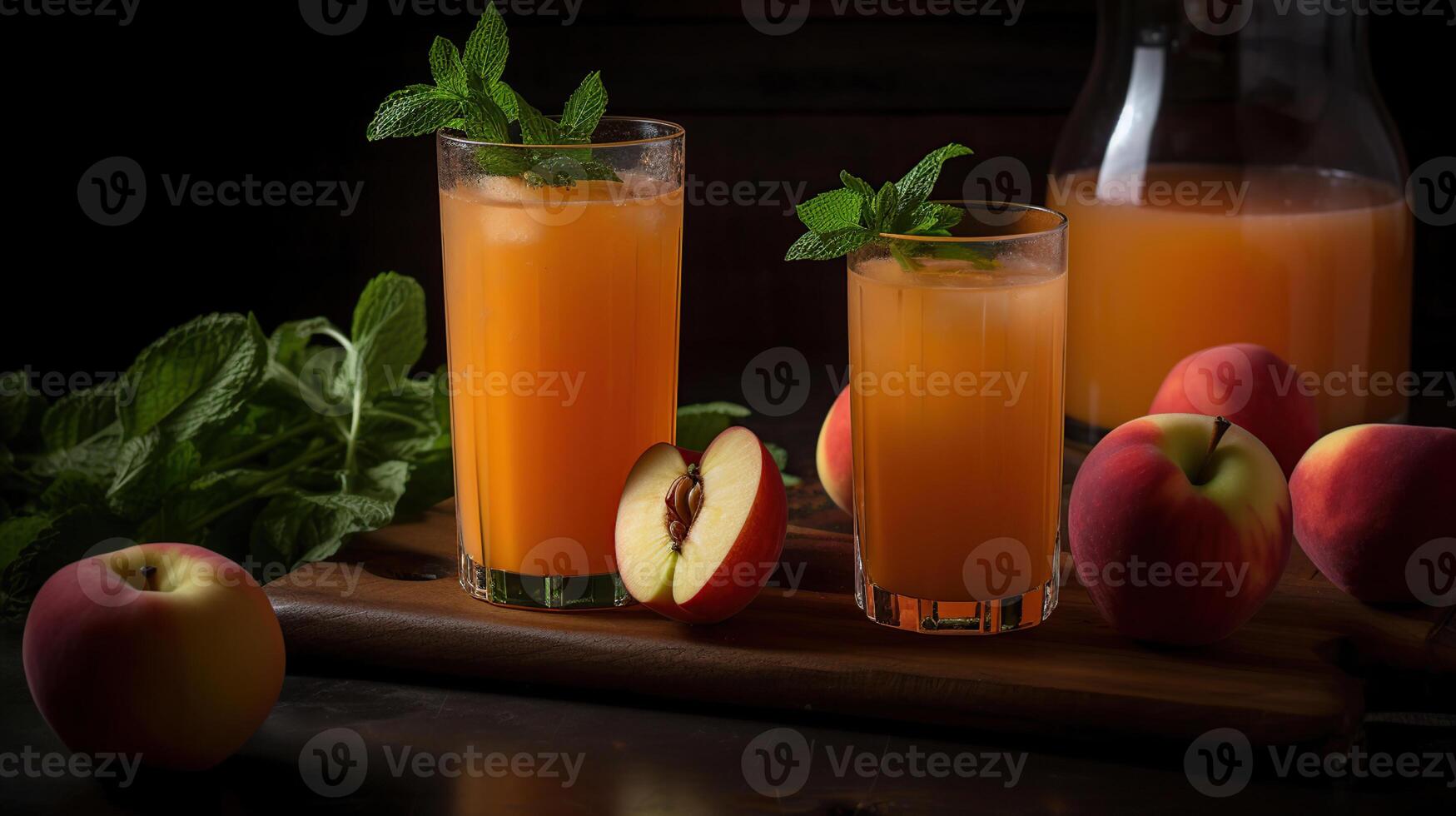 pêche carotte limonade est le parfait fin de été boire. carottes donner il une vibrant Orange Couleur et Frais pêche purée donne il une coup de poing de saveur, génératif ai photo