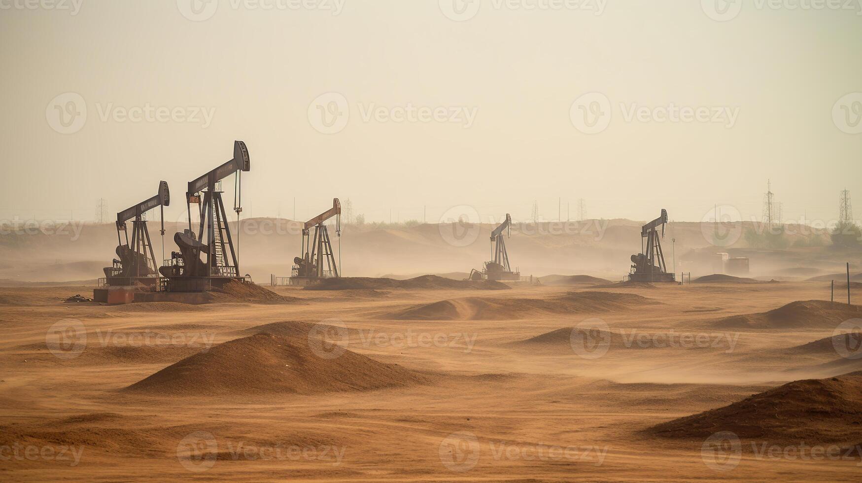 un abandonné pétrole plate-forme, un pétrole pompe dans une sablonneux  désert. pétrole crise. génératif ai 22771738 Photo de stock chez Vecteezy