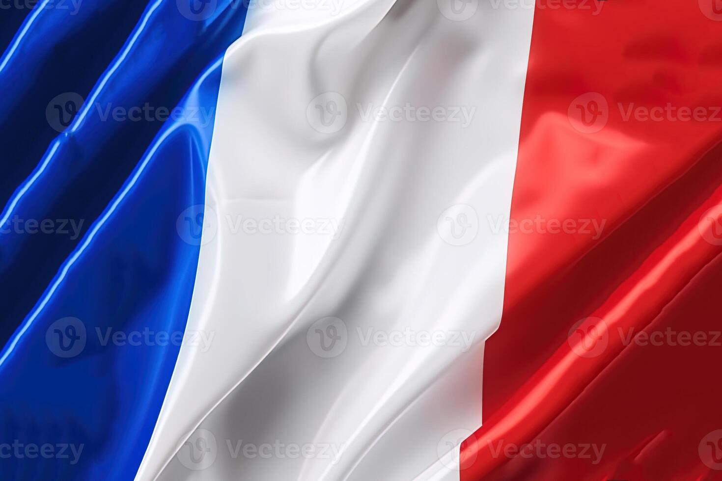 bleu, blanc et rouge arrière-plan, agitant le nationale drapeau de France, agité une très détaillé fermer. ai généré photo