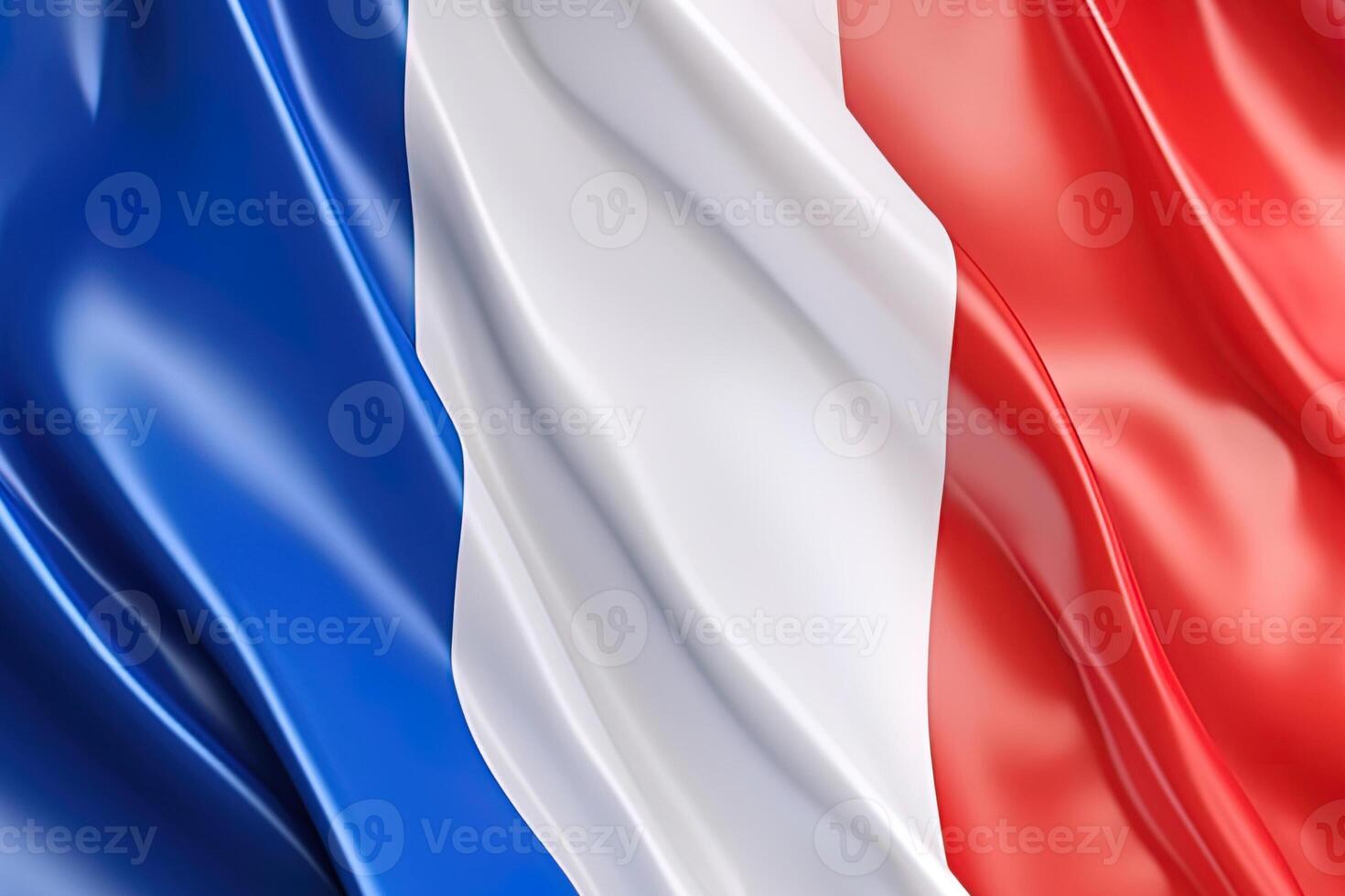 bleu, blanc et rouge arrière-plan, agitant le nationale drapeau de France, agité une très détaillé fermer. ai généré photo