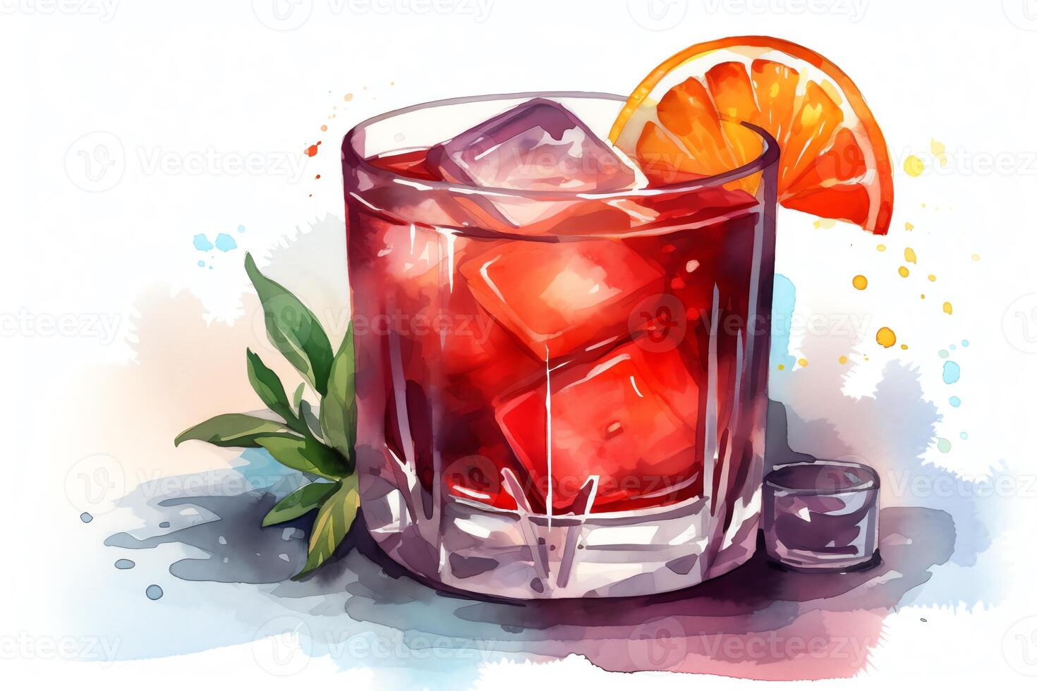 aquarelle illustration de une negroni cocktail boisson plat illustration style. ai généré photo