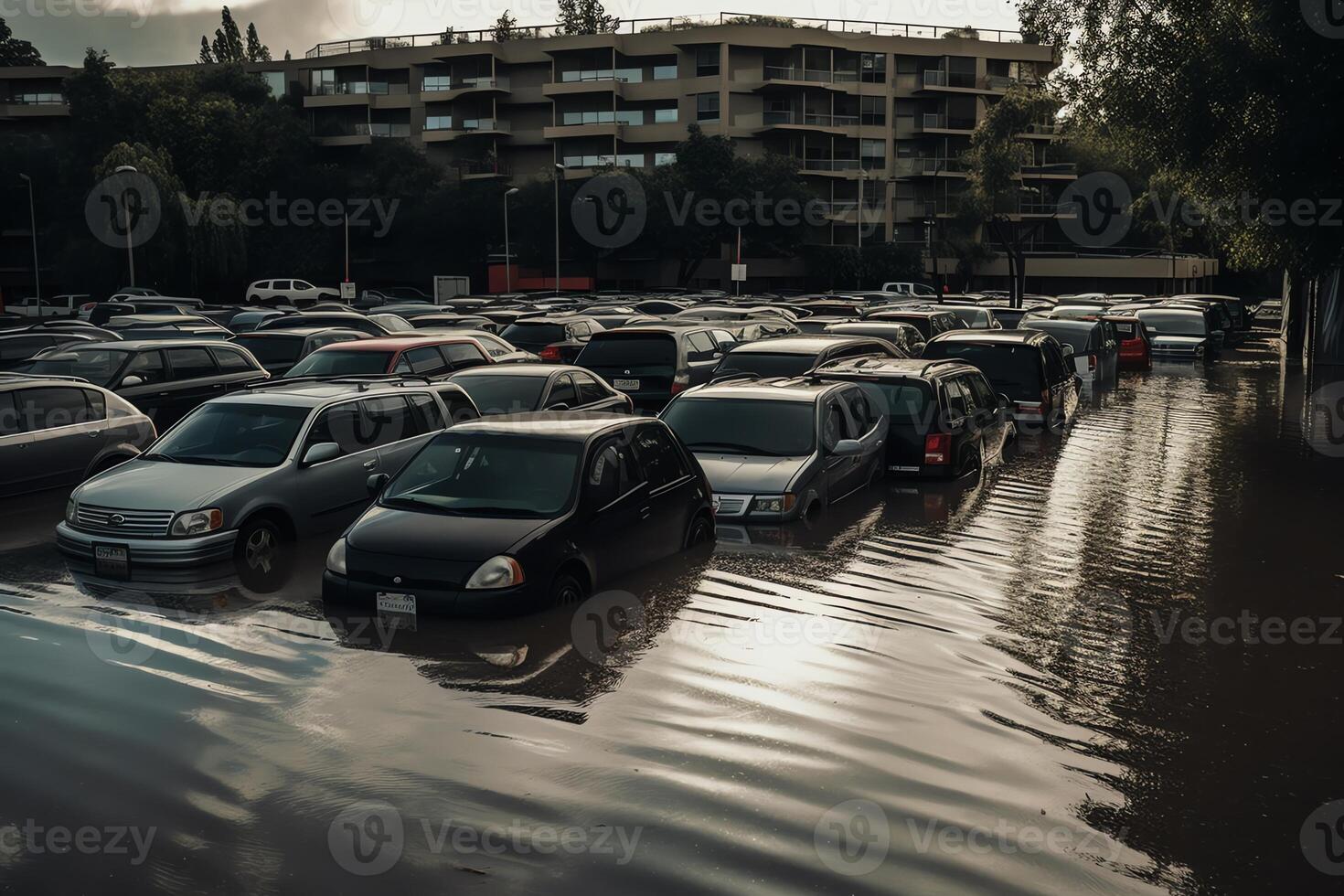 inondation parking parcelle. ai généré photo