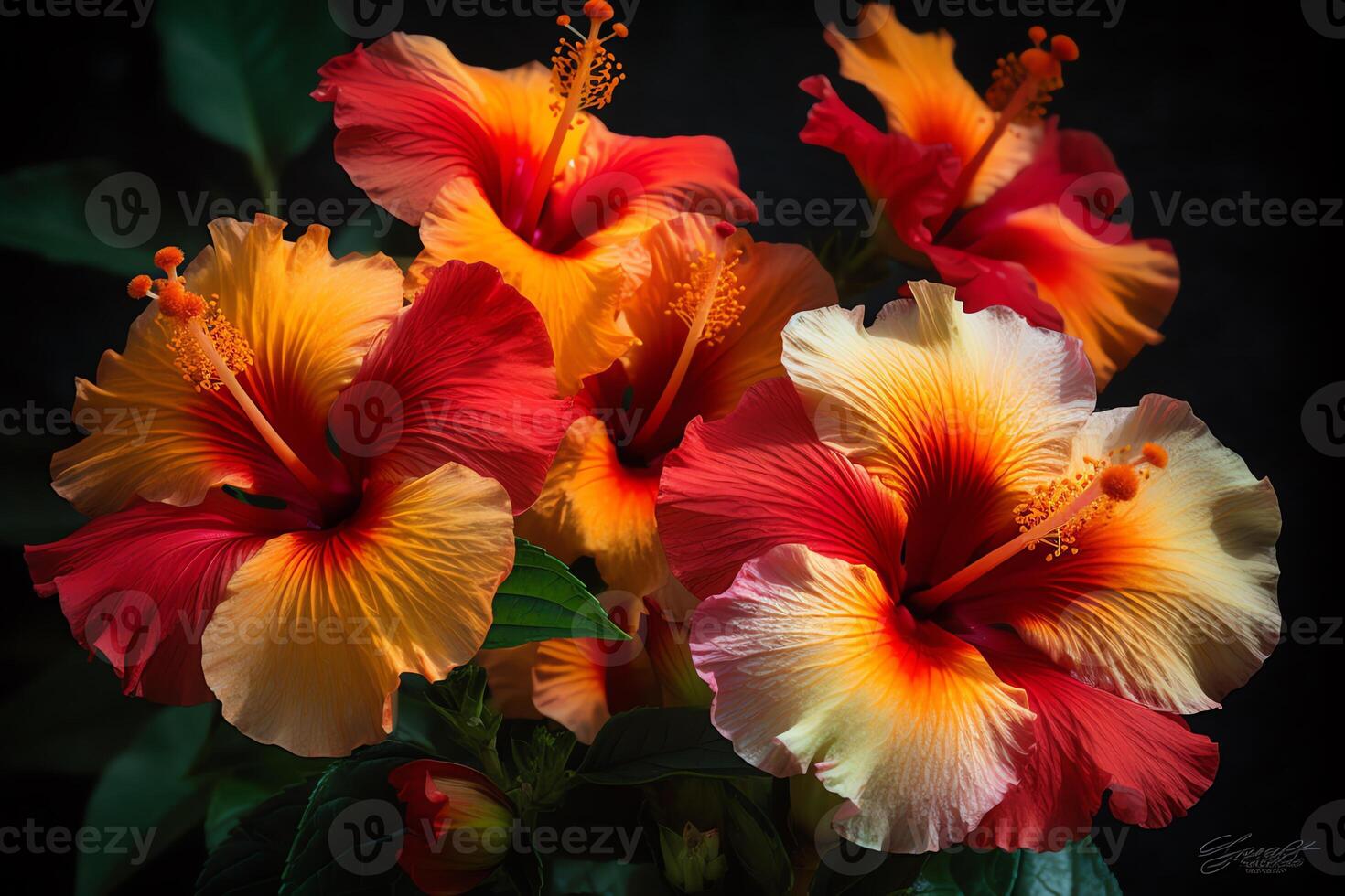 été délice brillant et audacieux hibiscus fleurs sur afficher. ai généré photo