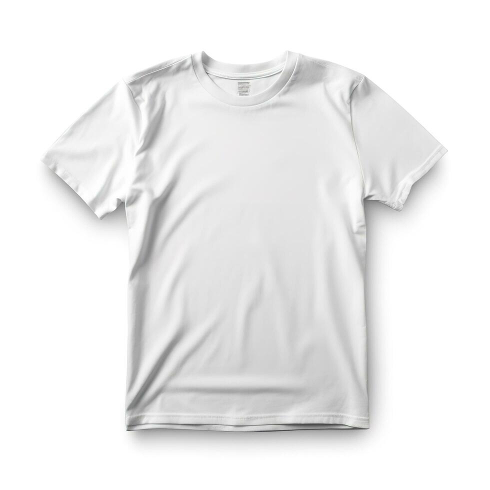 Pour des hommes blanc Vide T-shirt modèle isolé sur blanc arrière-plan, produire ai photo