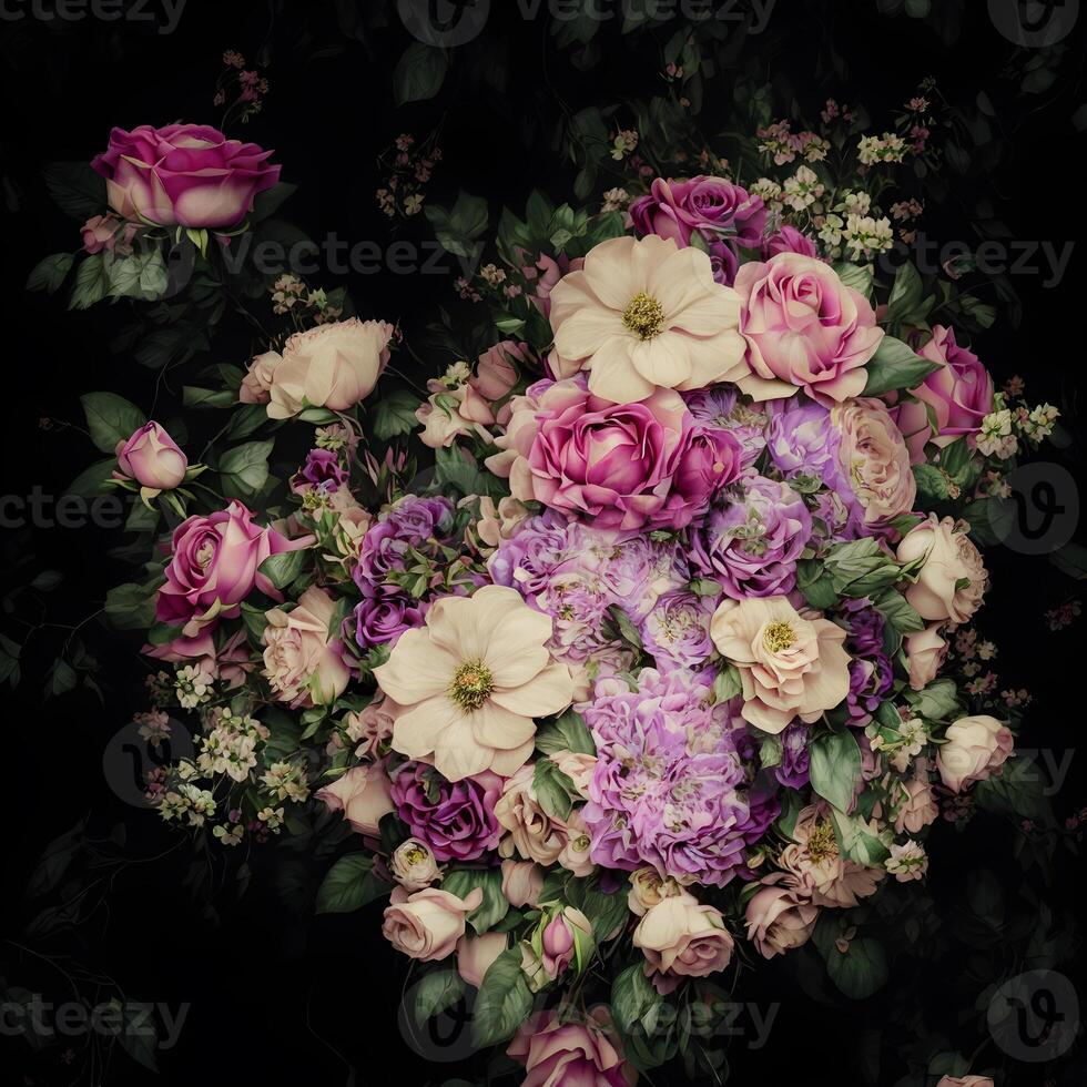 fleur bouquet peintures, fleur illustration, botanique aquarelle illustration, coloré floral arrangement, génératif ai photo
