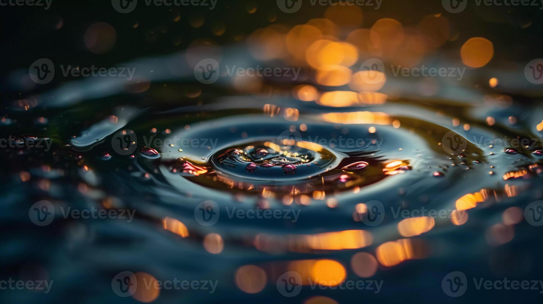 gouttelette danse, l'eau gouttelettes dansant sur le surface de une étang génératif ai photo