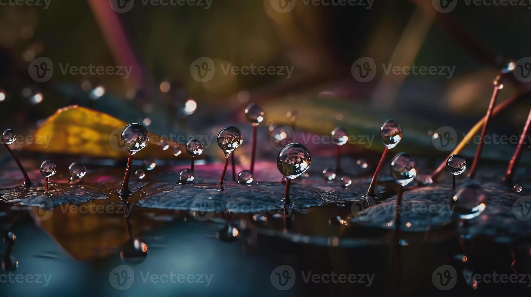 gouttelette danse, l'eau gouttelettes dansant sur le surface de une étang génératif ai photo