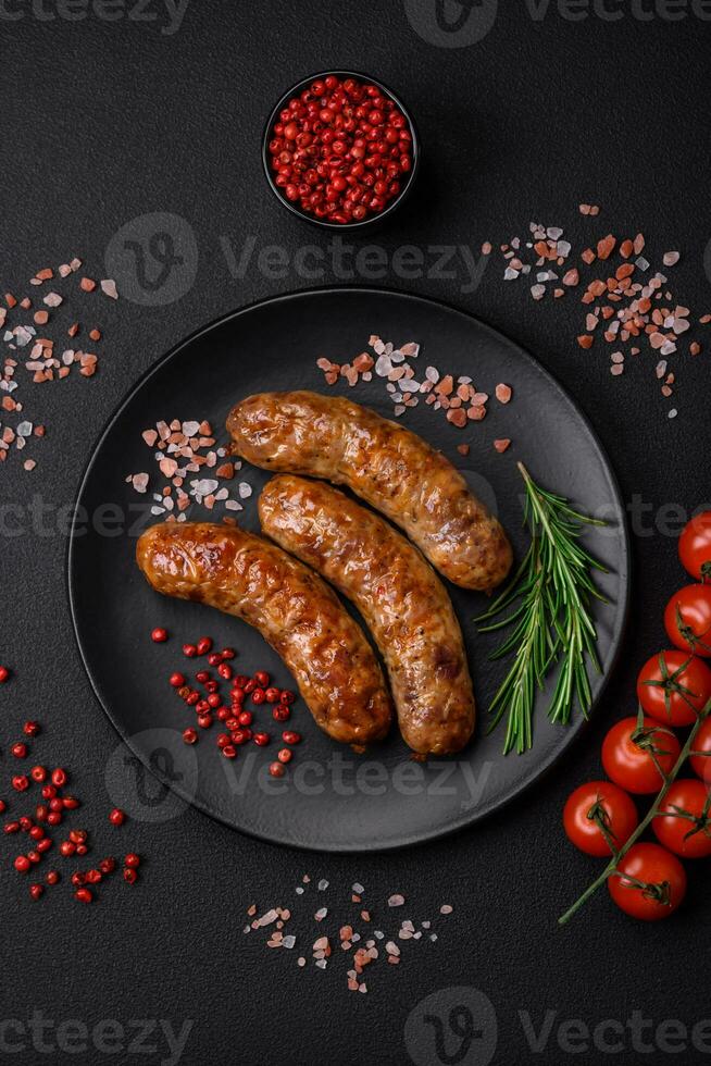 délicieux frit grillé saucisses avec sel, épices et herbes photo