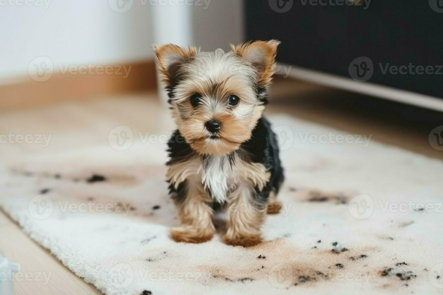 mignonne chiot sur tapis. produire ai photo