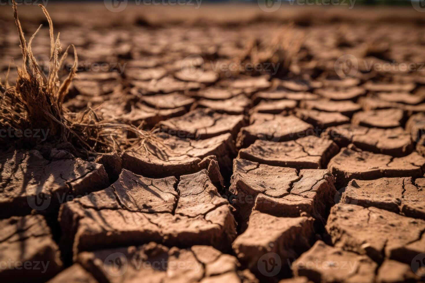 sec fissuré Terre, sécheresse génératif ai photo