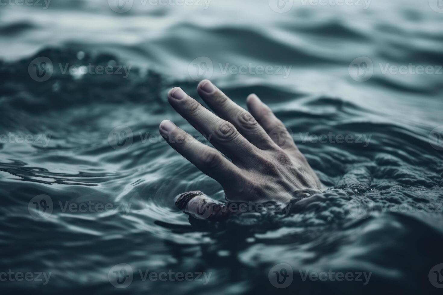 noyade homme main dans le mer océan l'eau génératif ai photo