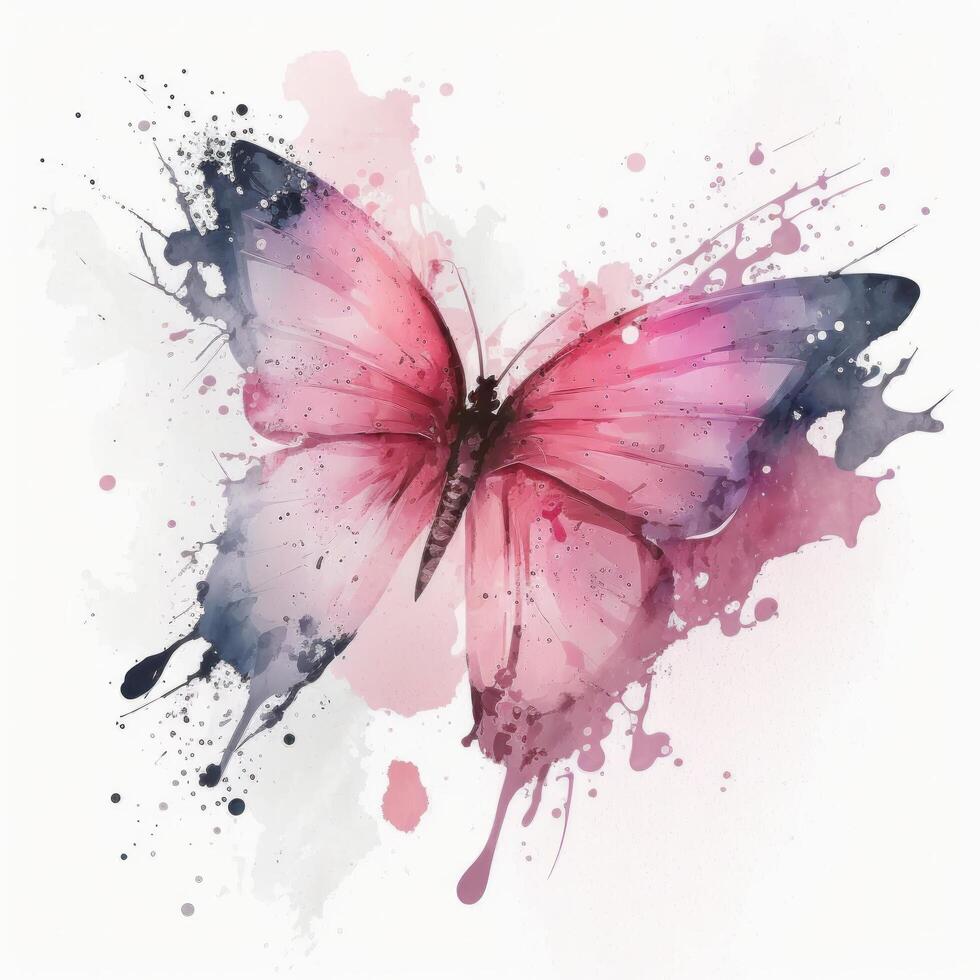 rose aquarelle papillon. illustration génératif ai photo