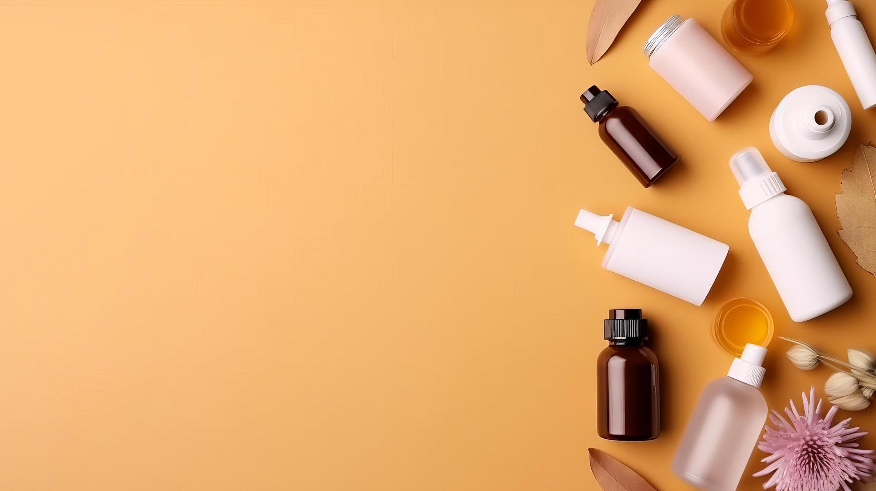 produits de beauté boîte avec ensemble de bouteilles. illustration ai génératif photo