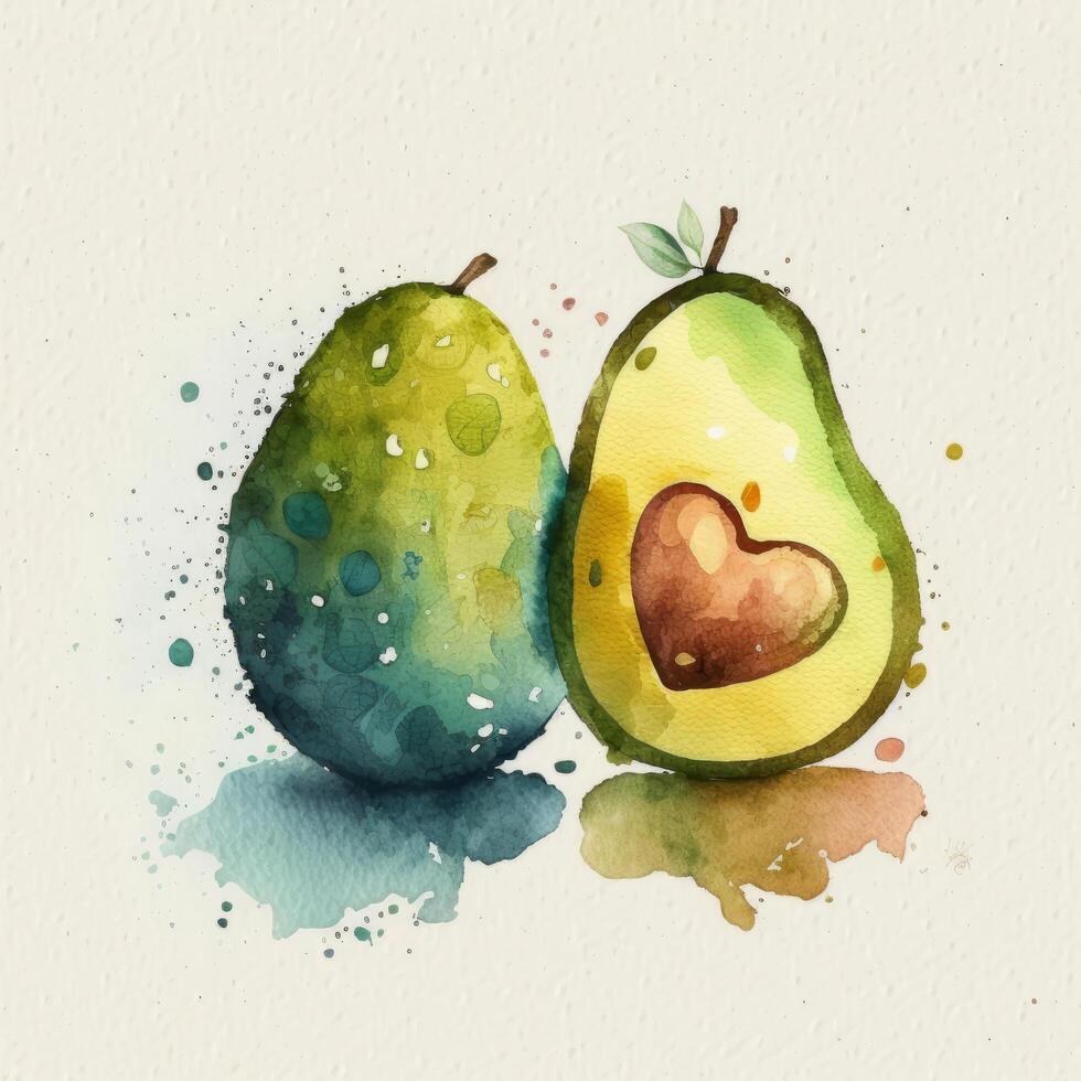 mignonne aquarelle couple Avocat. illustration ai génératif photo