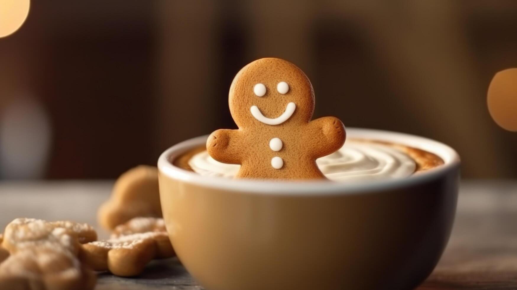 pain d'épice biscuit avec cappuccino. illustration ai génératif photo