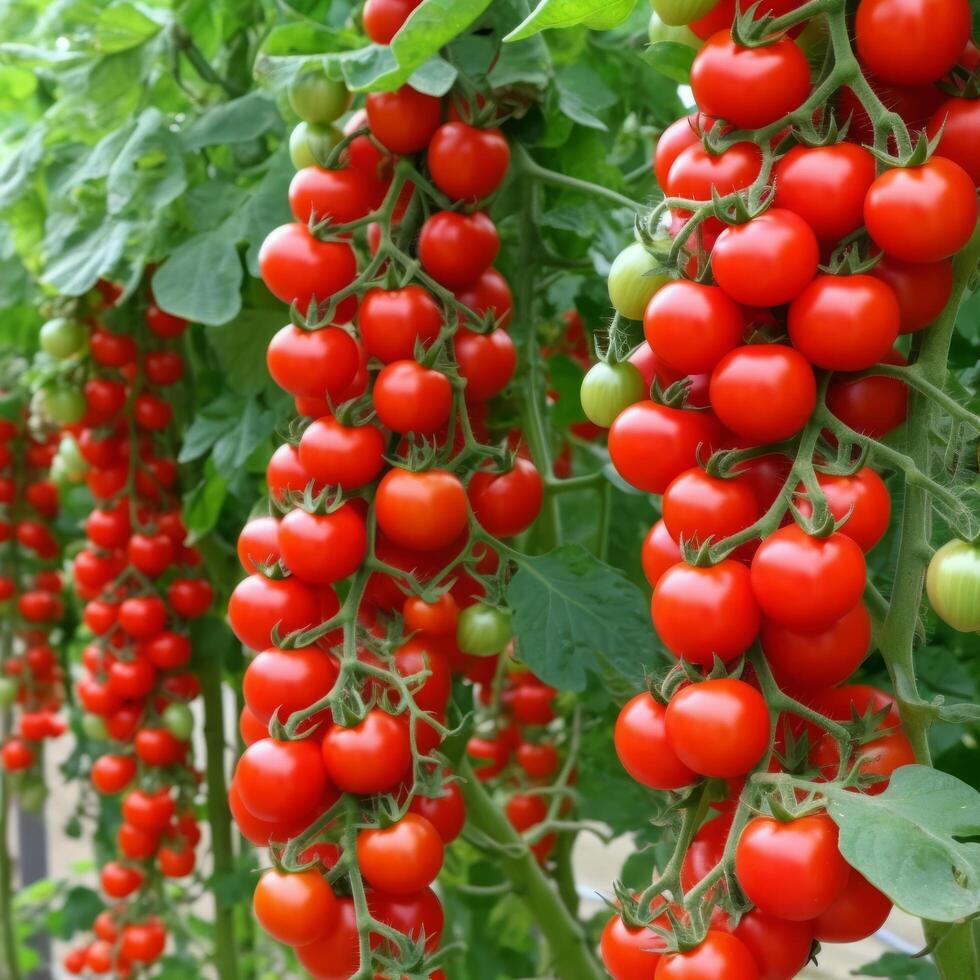 rouge tomates dans jardin. illustration ai génératif photo