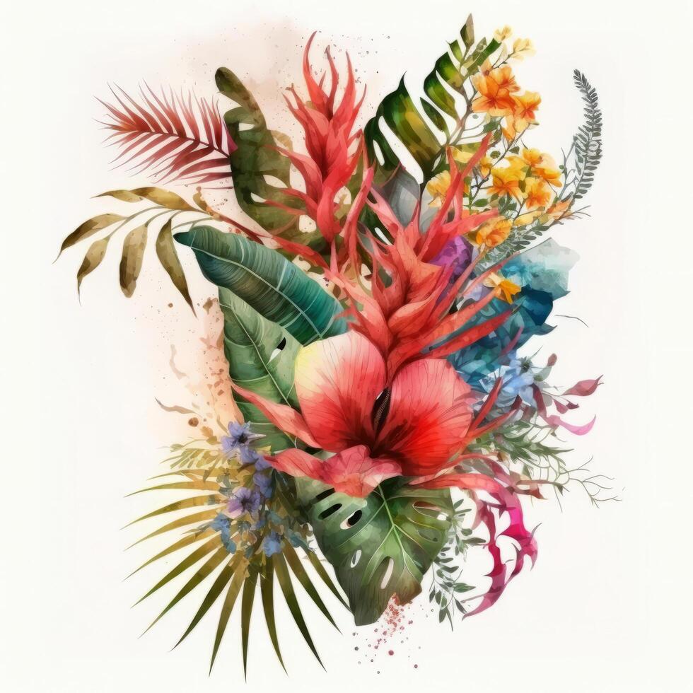 aquarelle tropical feuilles. illustration ai génératif photo