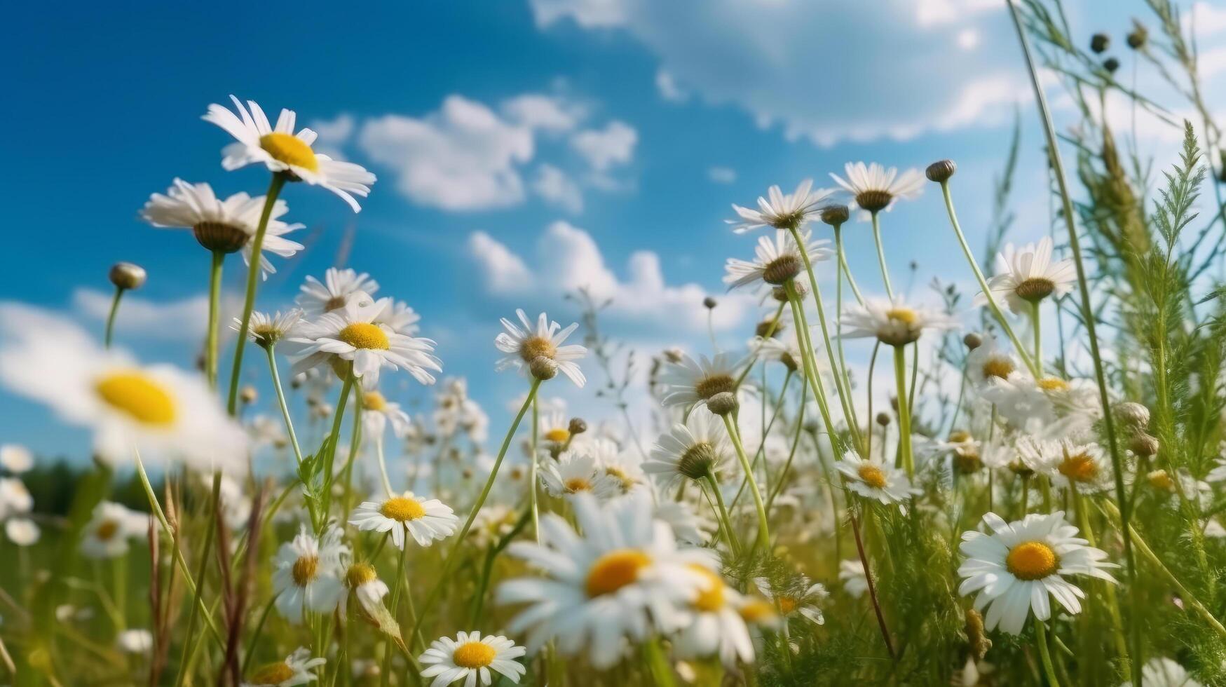 été champ avec Marguerite fleurs. illustration ai génératif photo