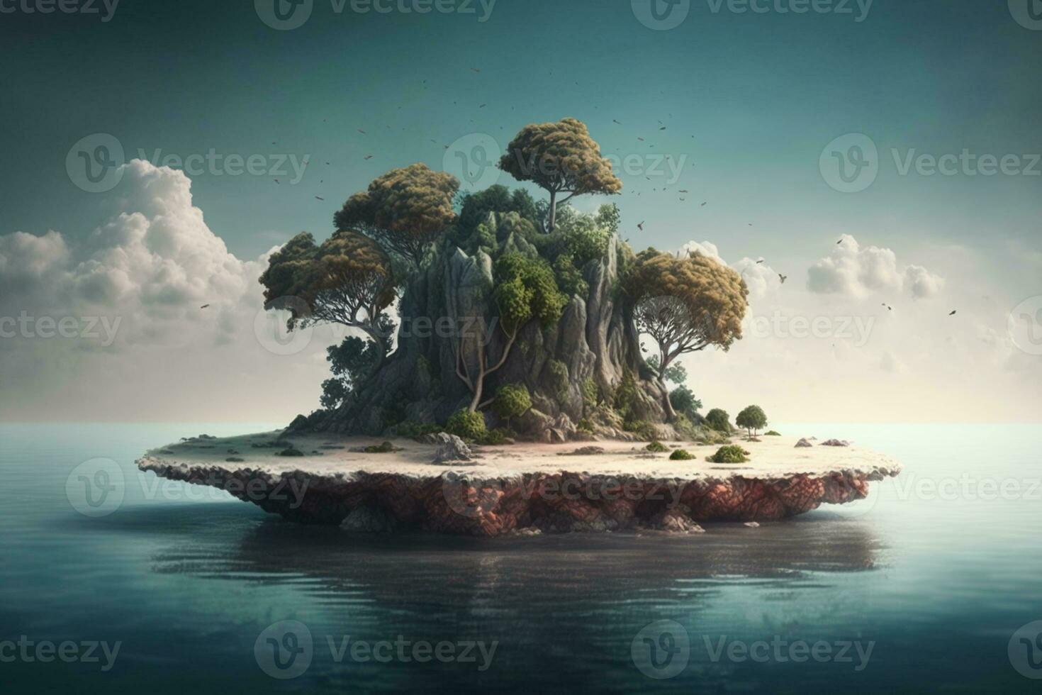 petit île avec des arbres sur Haut de il ai généré photo