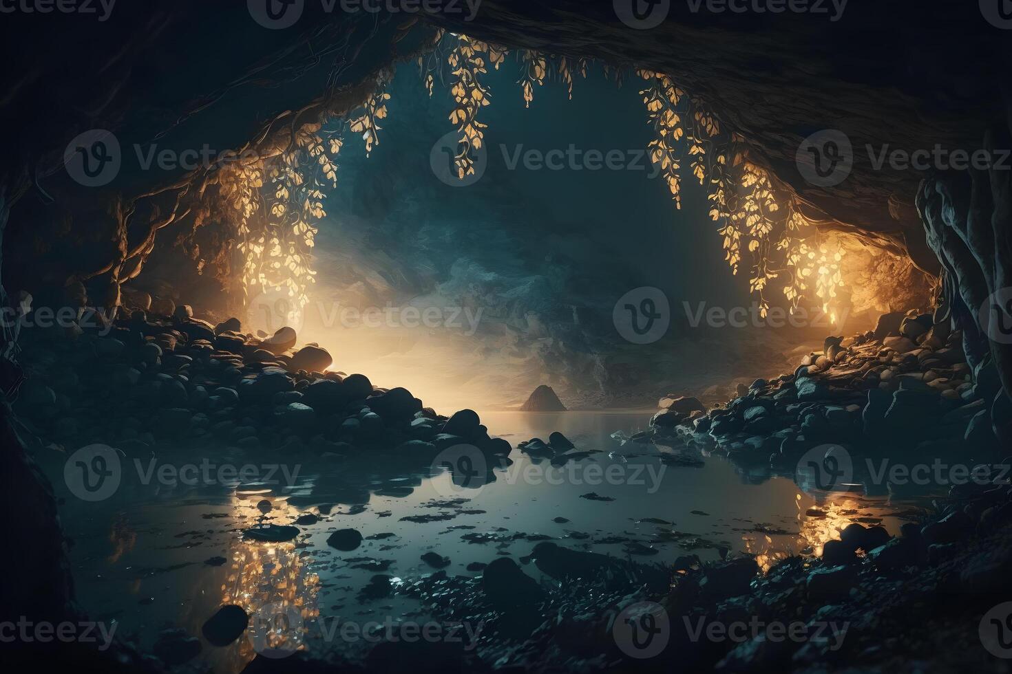 vue à l'intérieur le grotte, magnifique paysage. neural réseau ai généré photo