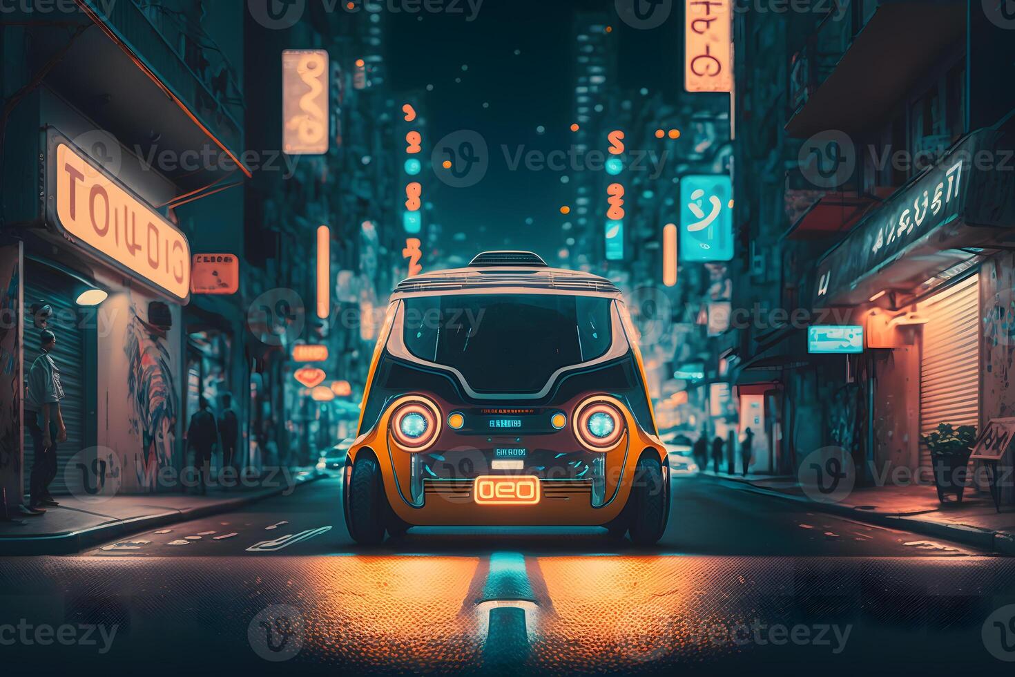 futuriste électrique voiture, Taxi de le avenir. neural réseau ai généré photo