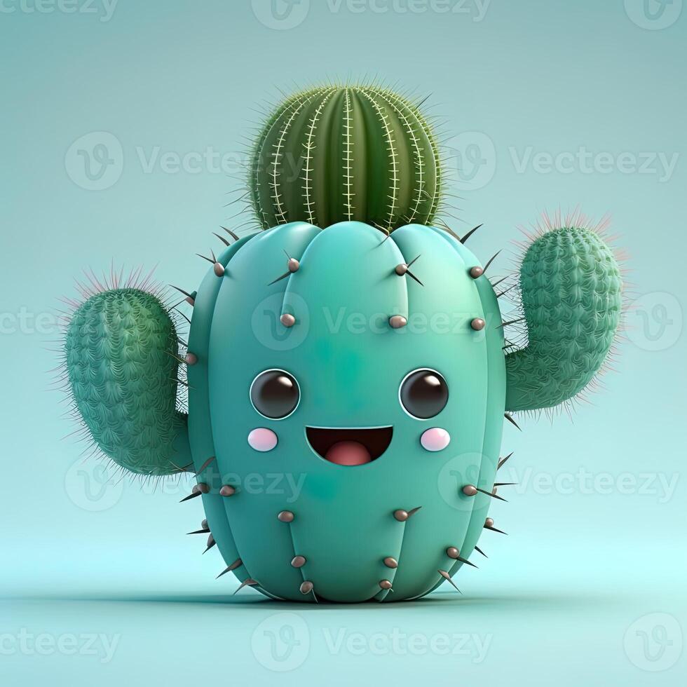 collection de content, souriant, joyeux dessin animé style Soleil personnages pour été, vacances conception. dessin animé cactus souriant avatar génératif ai photo