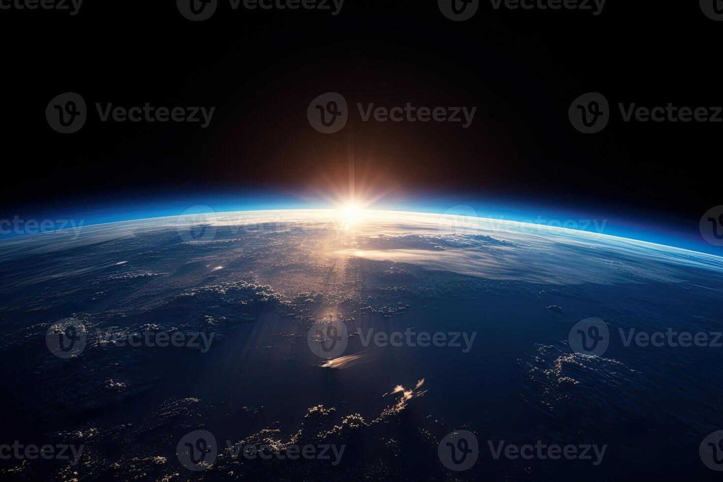 lever du soleil vue de le planète Terre de espace avec le Soleil réglage plus de le horizon. ai génératif photo