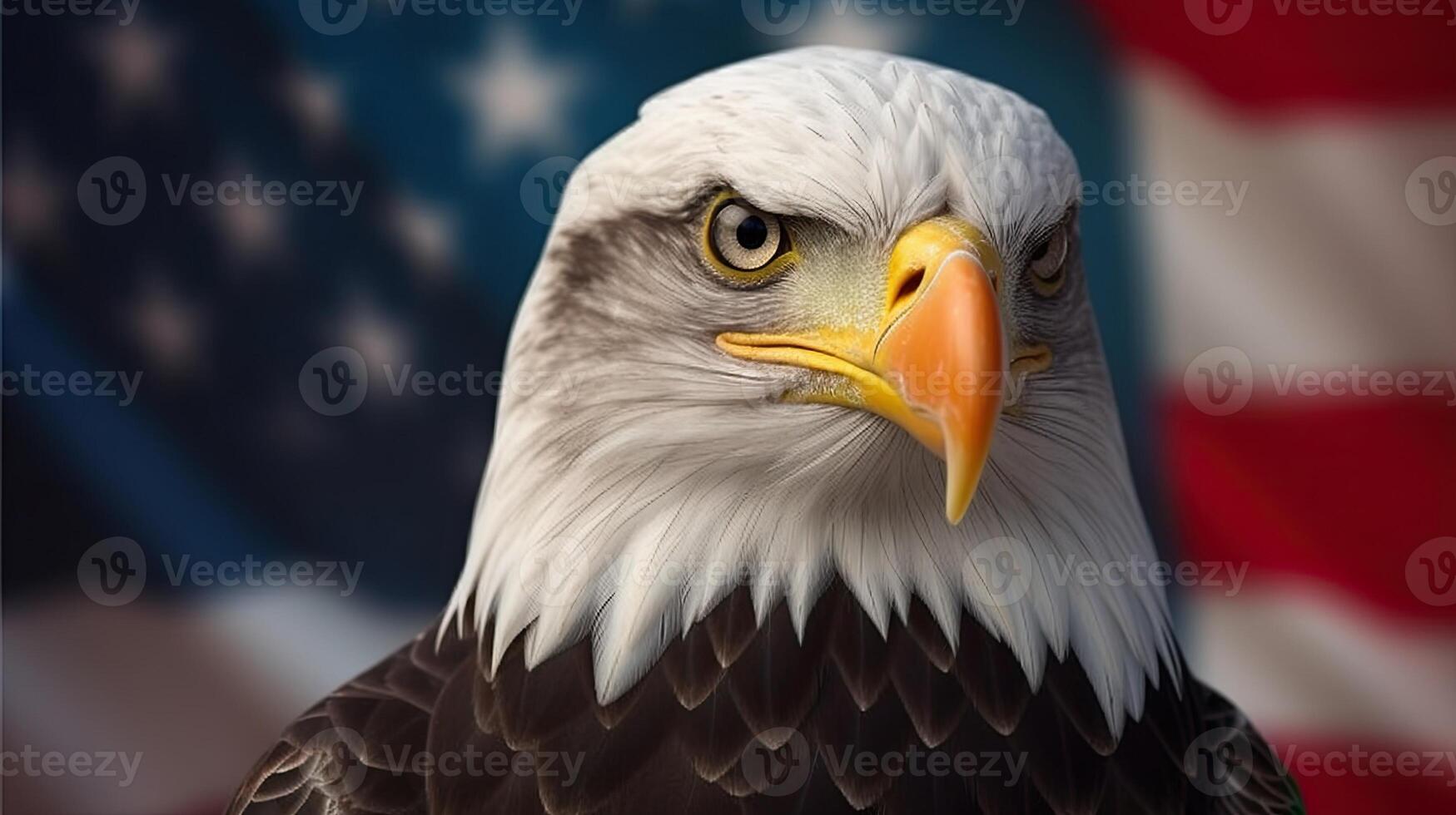 chauve Aigle avec Etats-Unis drapeau dans le Contexte. ai génératif photo