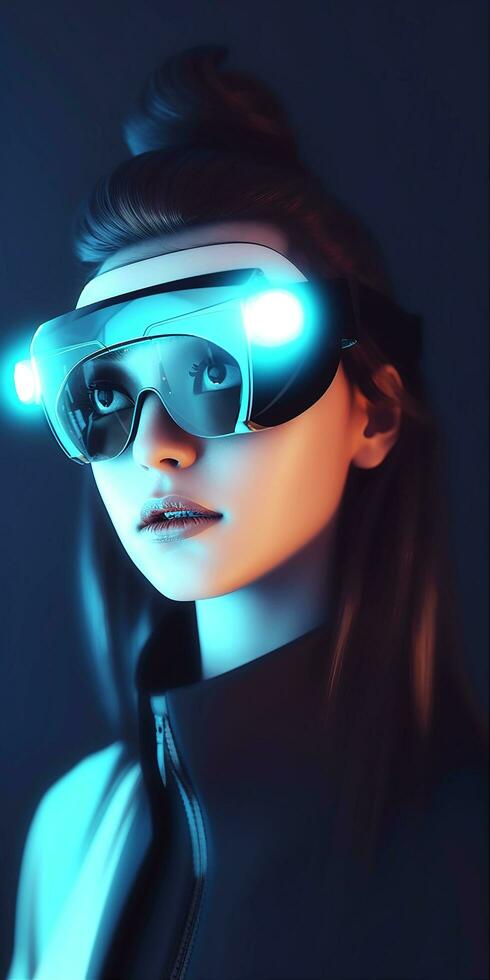 potrait de magnifique science fiction femmes avec virtuel réalité des lunettes photo