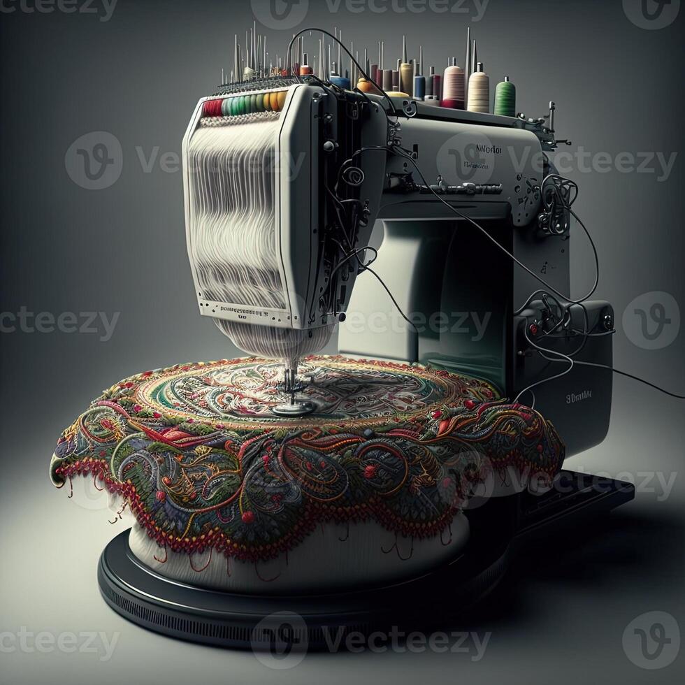 moderne et automatique haute La technologie broderie machine pour textile  ou Vêtements vêtements fabrication fabrication processus dans industriel.  proche en haut informatisé broderie Machines. génératif ai 23562165 Photo  de stock chez Vecteezy