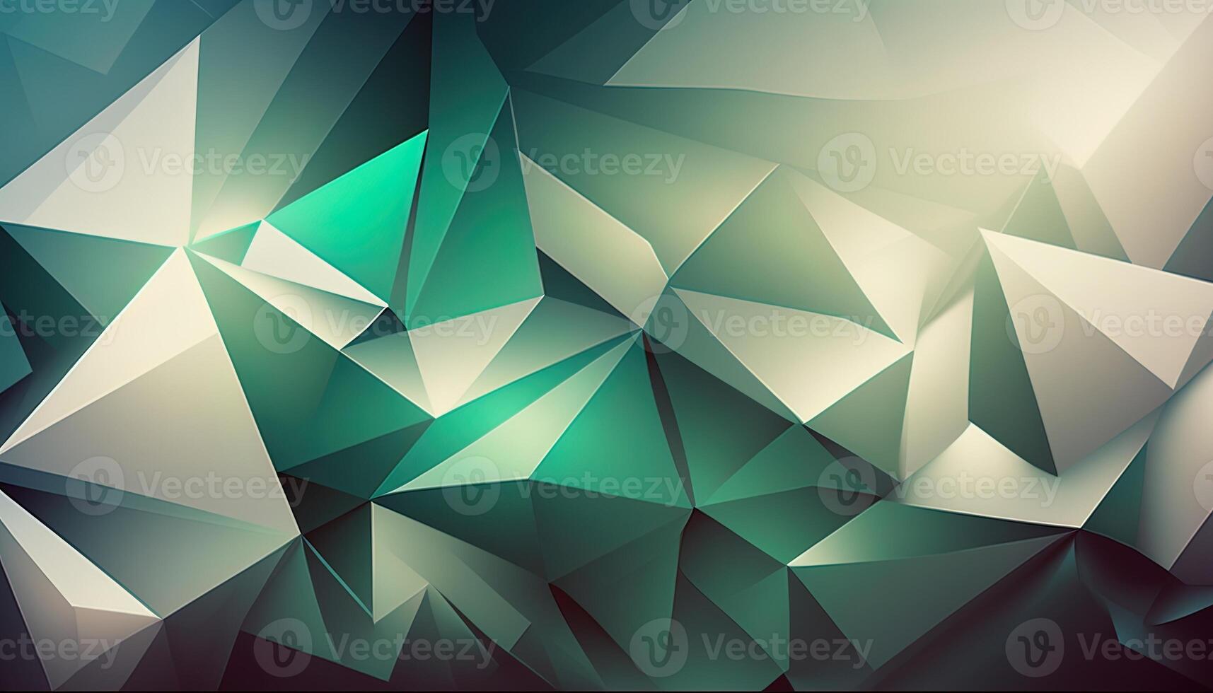 génératif ai polygonal haute résolution modèle pour arrière-plan, blanc et sarcelle et vert fusées éclairantes. abstrait hexagonal polygonal faible poly triangulaire haute résolution futuriste vert énergique Contexte photo