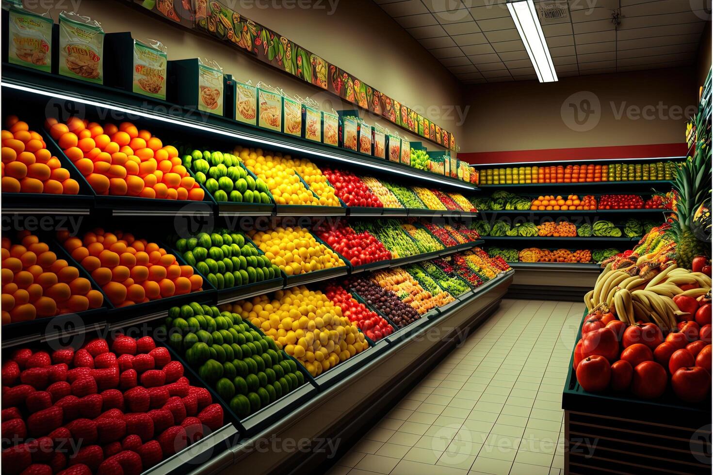 légume agriculteur marché compteur coloré divers Frais biologique en bonne santé des légumes à épicerie magasin. en bonne santé Naturel nourriture concept. génératif ai photo