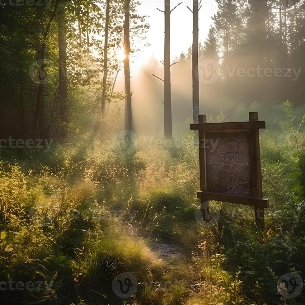 vide en bois signe sur bord de forêt sur été ,génératif ai photo