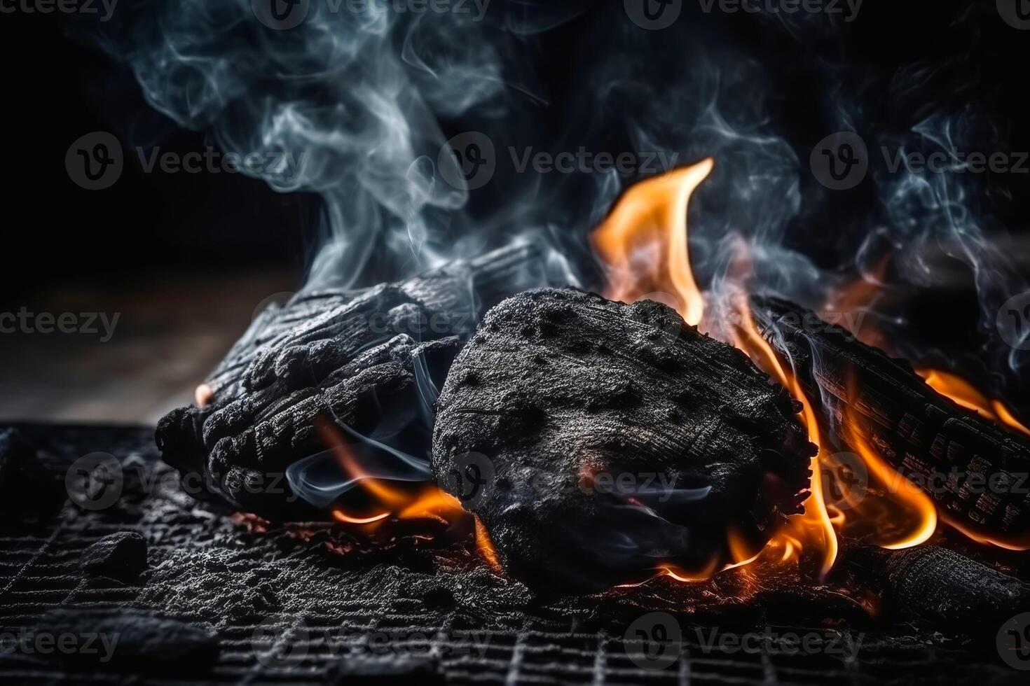 charbon flammes Contexte pour barbecue. vide brûlant charbon pour produit placement. génératif ai illustration photo