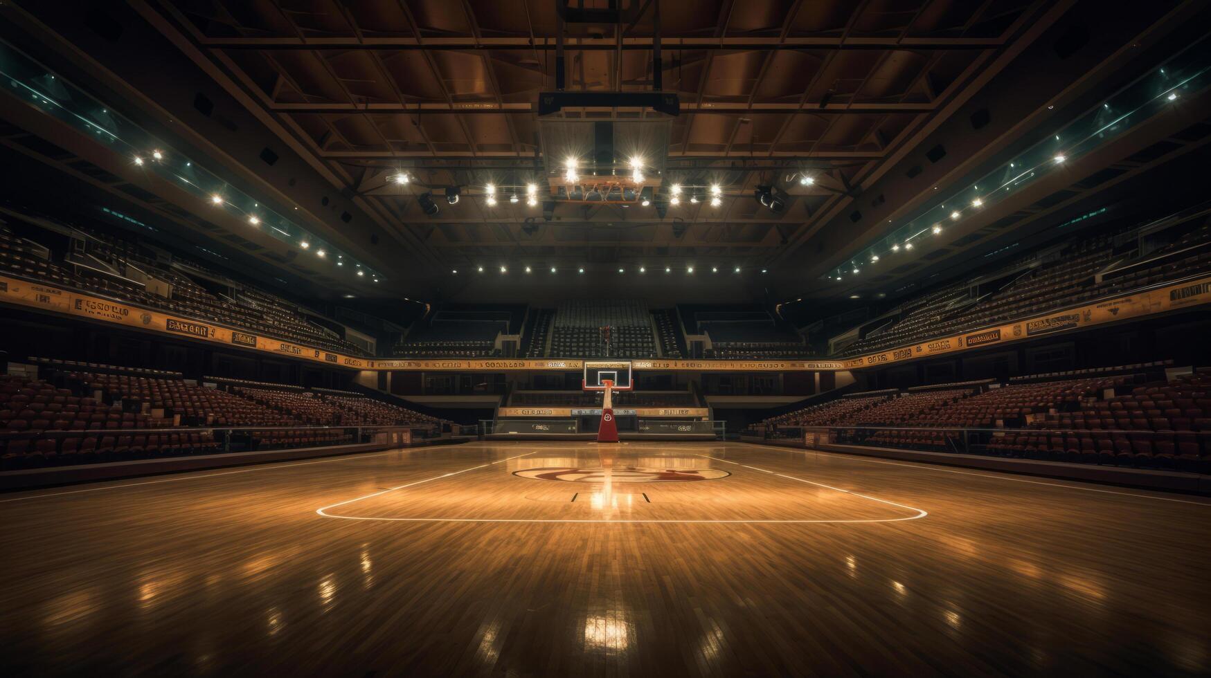 illuminé basketball stade. illustration ai génératif photo