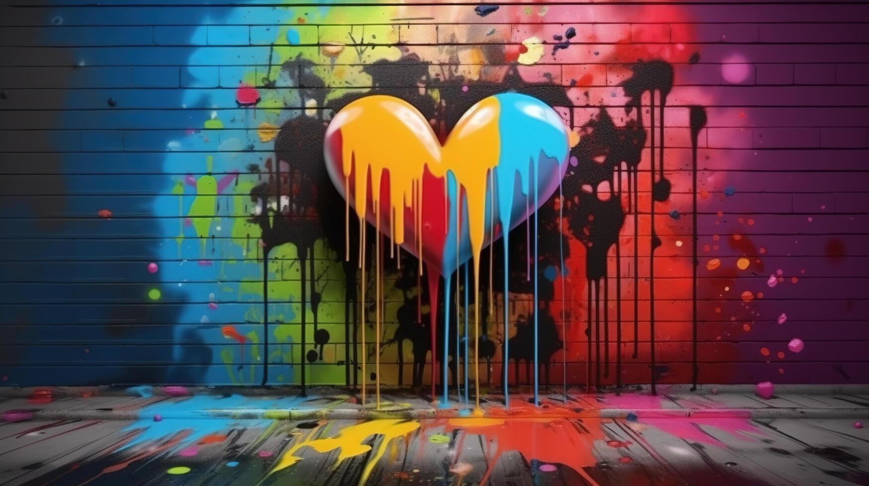 génératif ai, coloré cœur comme graffiti l'amour symbole sur le mur, rue art. fondu peindre. photo