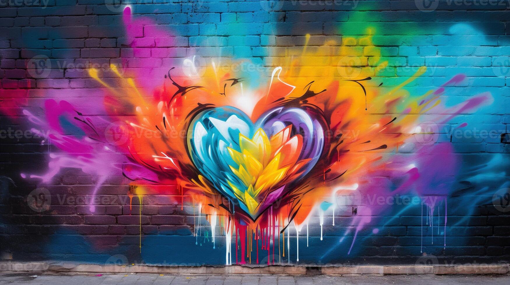 génératif ai, coloré cœur comme graffiti l'amour symbole sur le mur, rue art. fondu peindre. photo