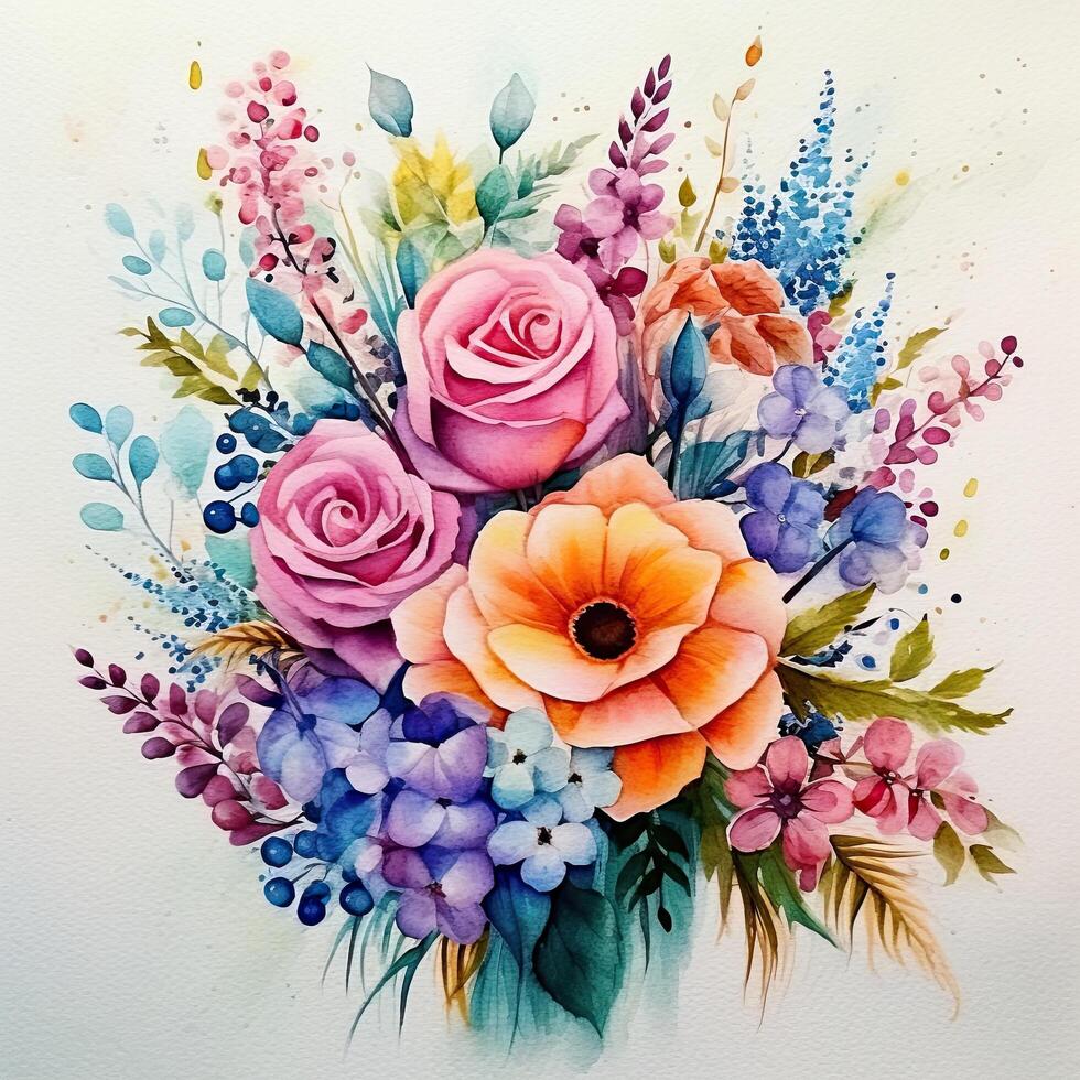 aquarelle flowe bouquet. illustration ai génératif photo