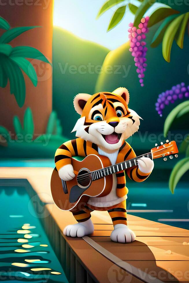 ai tigre en jouant guitare photo