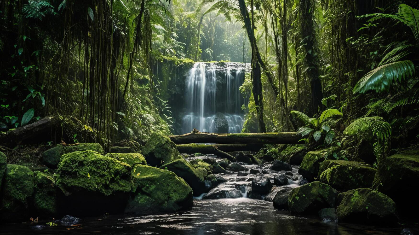 cascade dans tropical forêt. illustration ai génératif photo