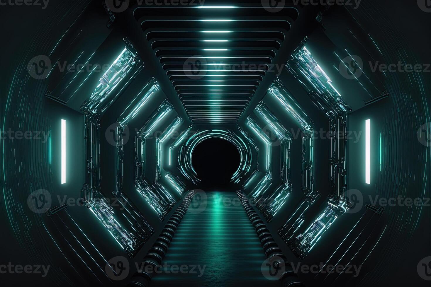 science-fiction cyber futuriste vide génératif ai tunnel Contexte sortie ou objectif devant. abstrait cyber ou numérique speedway concept cyberpunk cyber synthé tunnel couloir photo