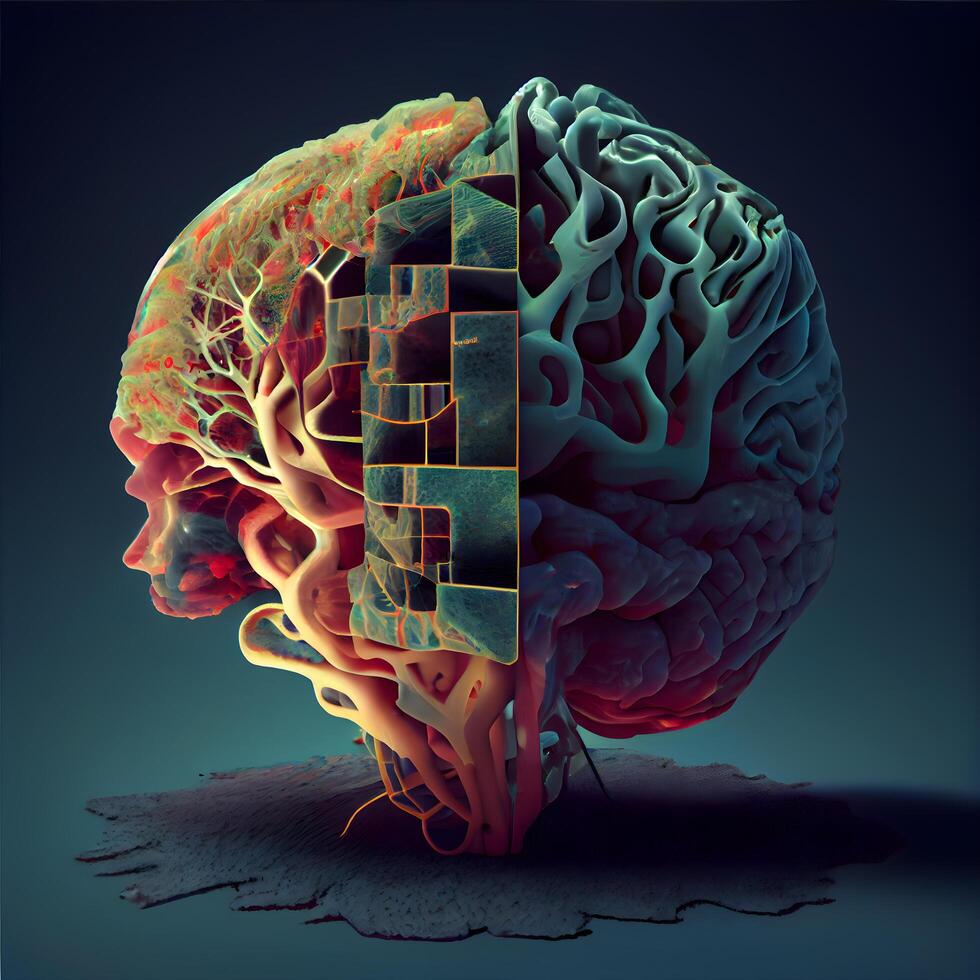 Humain cerveau. 3d rendre, 3d illustration. Humain cerveau., ai génératif image photo