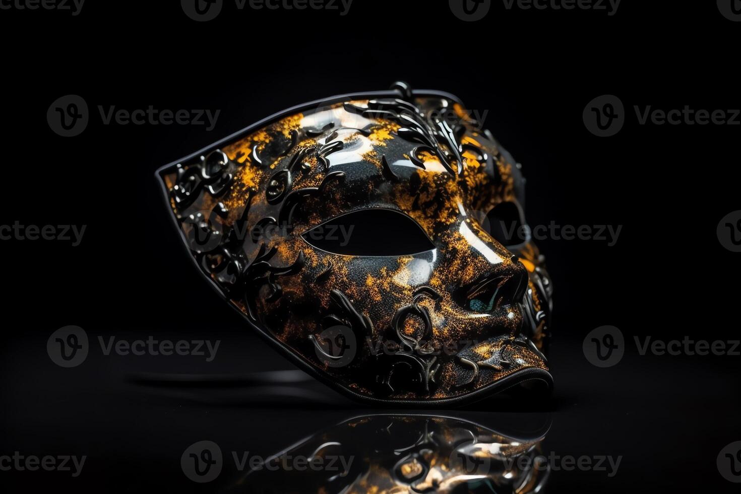 ventétien masque sur une réfléchissant surface haute contraste image vénitien carnaval masque fond d'écran pc. ai généré photo