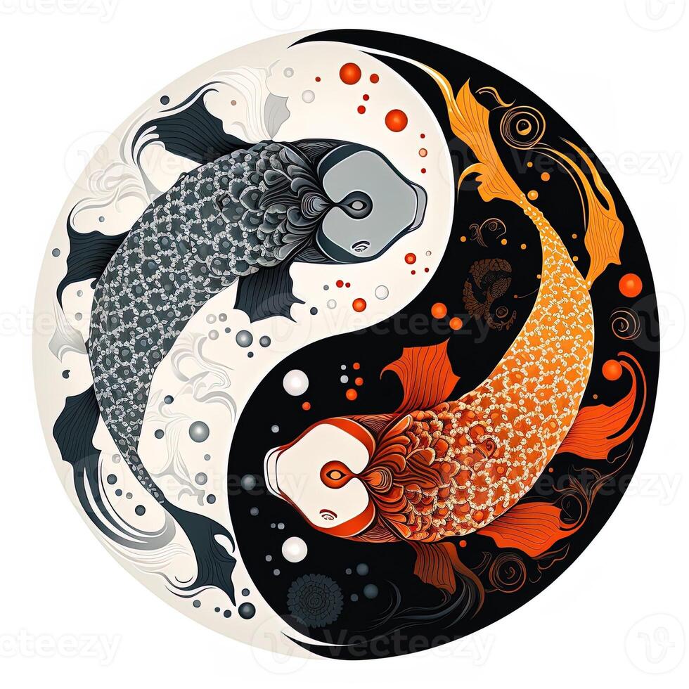 style bande dessinée agrafe art illustration de yin et Yang modèle, koi carpe. parfait pour la toile concepteurs, éditeurs, et contenu créateurs génératif ai photo