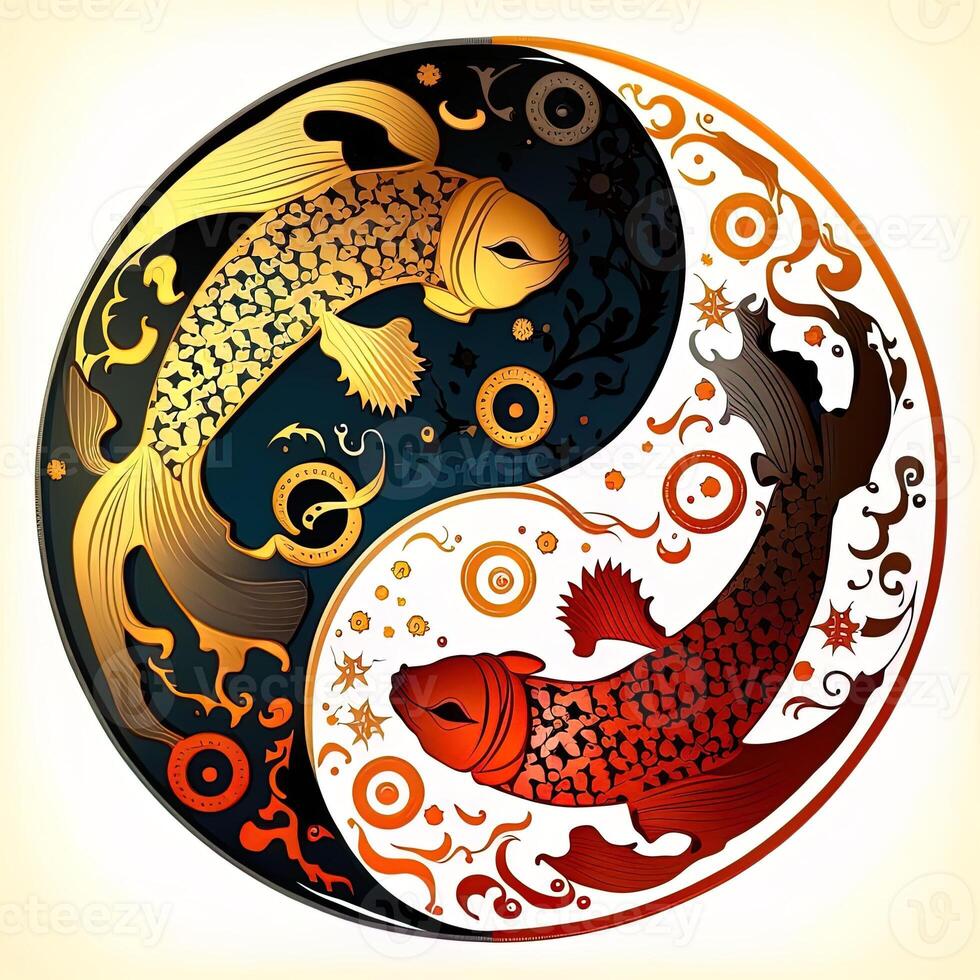 style bande dessinée agrafe art illustration de yin et Yang modèle, koi carpe. parfait pour la toile concepteurs, éditeurs, et contenu créateurs génératif ai photo