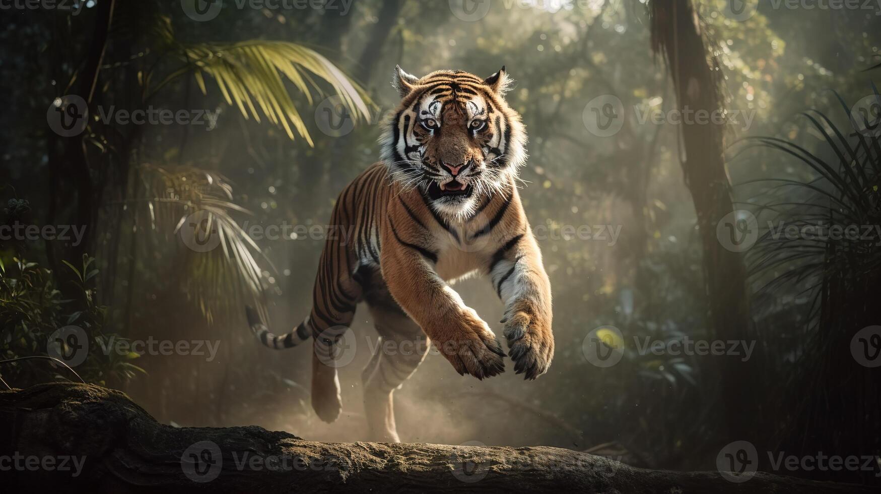 majestueux tigre dans saut. génératif ai photo