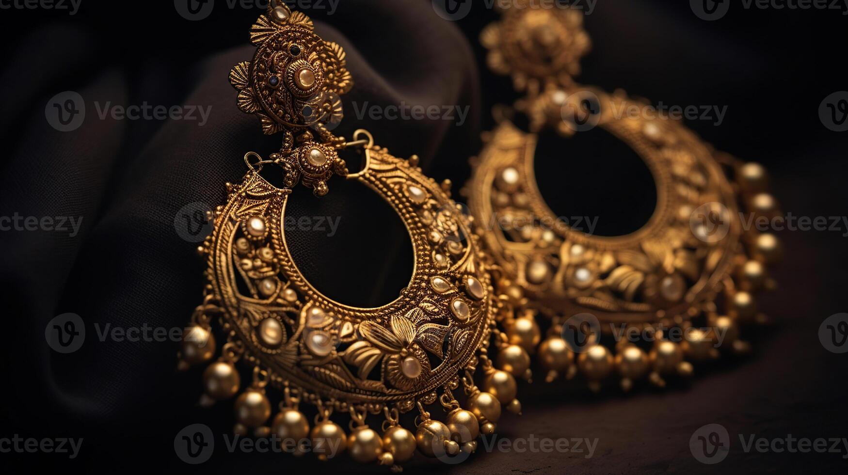 magnifique Indien antique d'or paire de des boucles d'oreilles, luxe femelle bijoux, Indien traditionnel bijoux, indien bijoux de mariée des boucles d'oreilles mariage bijoux lourd fête des boucles d'oreilles, génératif ai photo